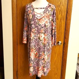 Honeyme Curvy XL Animal Print & Floral  3/4 Sleeve Dress CRISS CROSS Neck XL